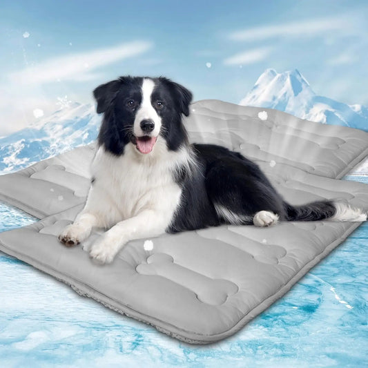 2-Piece Dog Cooling Mat for Large Dogs and Cats - Durable, Non-Toxic, Non-Slip Quilted Pet Pad with Bone Stitching, Lightweight and Washable for Indoor and Outdoor Use, Grey